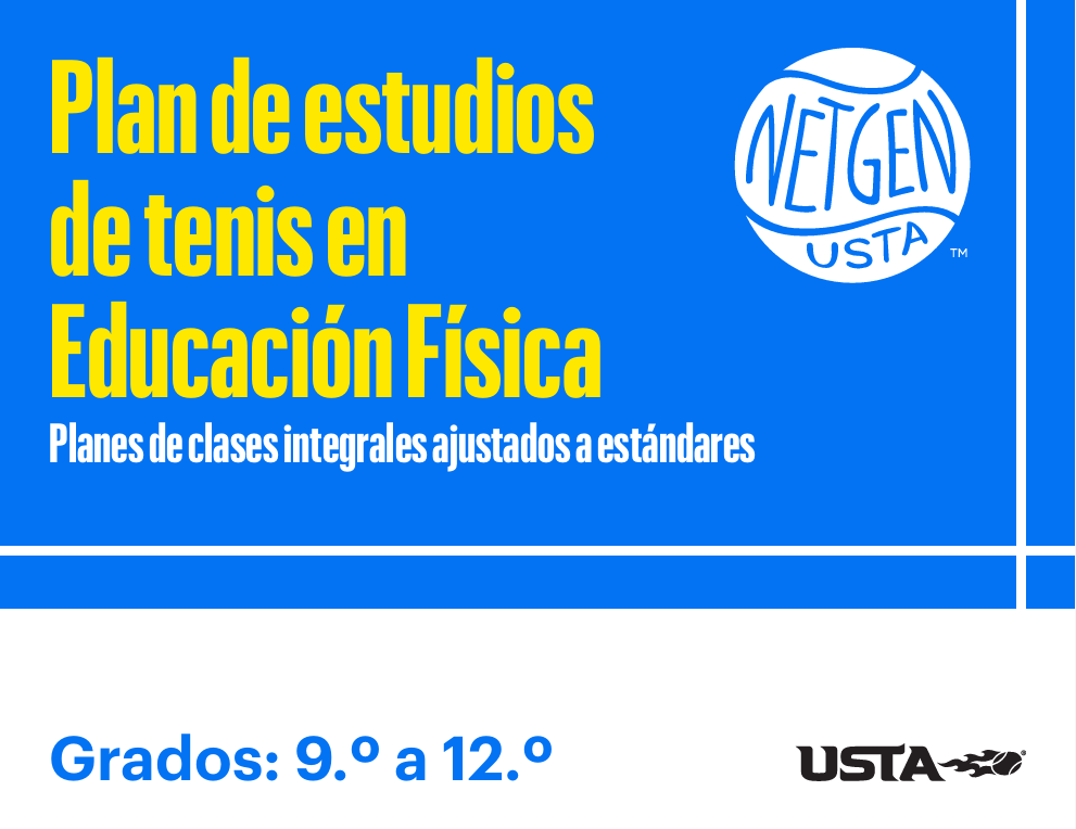 Spanish-language USTA tennis curriculum cover for grades 9–12, supporting advanced skill development and competitive play.
