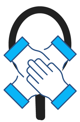 Icon of hands on top of each other above a tennis racquet.