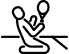Icon of a tennis player on their knees holding a tennis racquet in the air