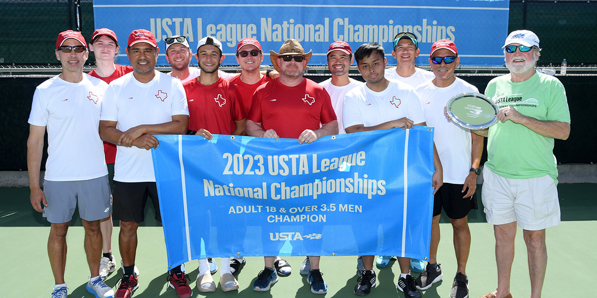 2023 USTA League National Champions 3.5 Men's 18+ from Houston poses for photo