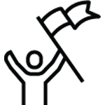 Black icon of a person holding a flag.