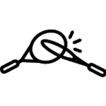 Black icon of two tennis racquets touching.