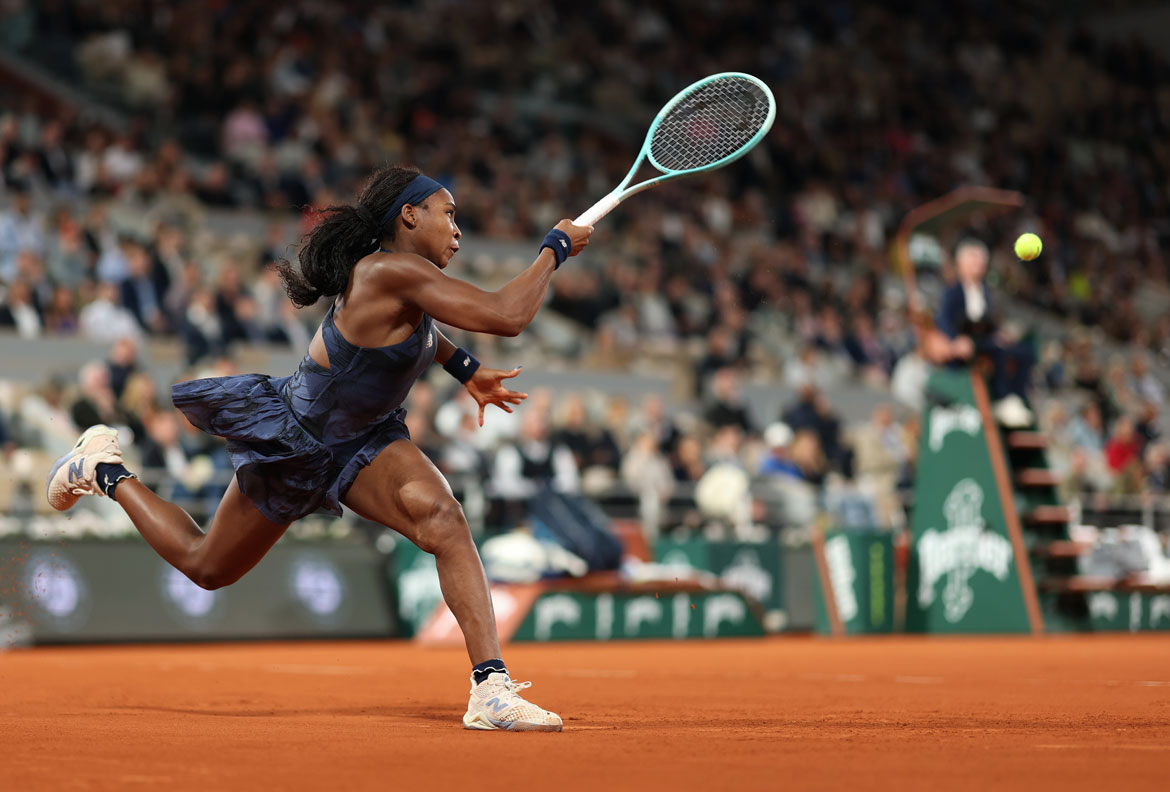 Coco Gauff in the 2025 Roland Garros semifinals. Photo by Julian Finney/Getty Images.