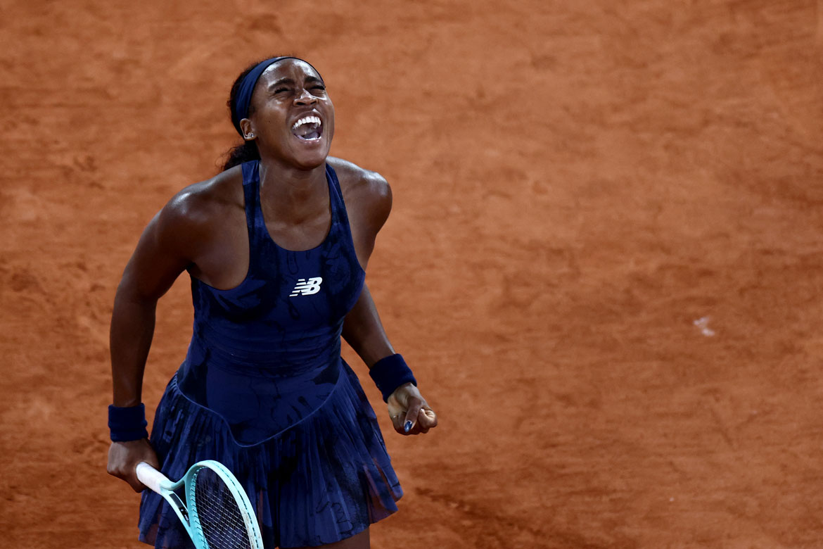Coco Gauff in the 2025 Roland Garros semifinals. Photo by Thibaud Moritz/AFP via Getty Images.