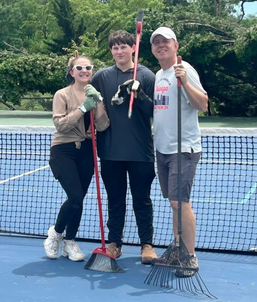 Volunteers helped clean up Dwight Davis Tennis Center in the wake of a tornado ripping through St. Louis.