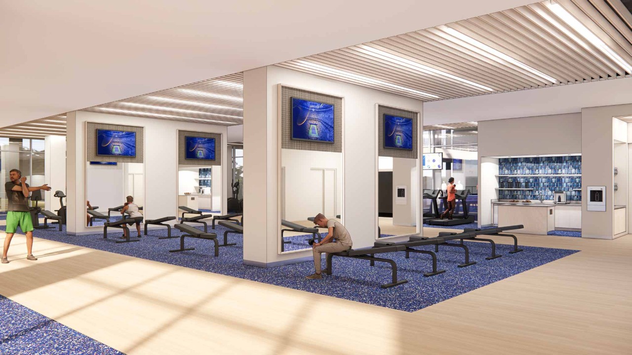 Rendering of new indoor fitness center.