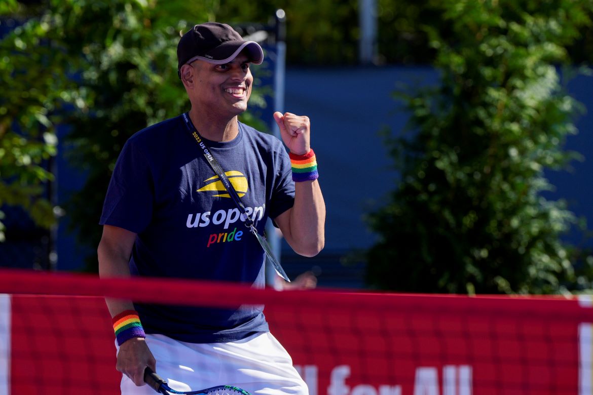 Player wearing a Pride shirt